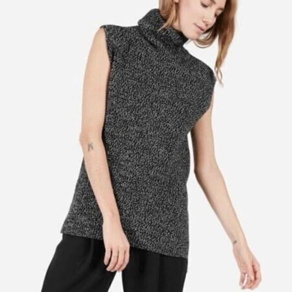 Everlane Chunky Wool Marled Knit Sleeveless Turtleneck Sweater